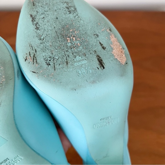 MOSCHINO x Barbie • turquoise stiletto mules heels sandals peep toe - Picture 10 of 11